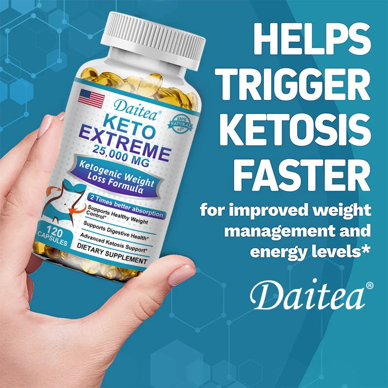 Daitea Keto Supplement 25000mg – Supports healthy eating, weight management, supports immunity, 120 capsules supplements BareGlow