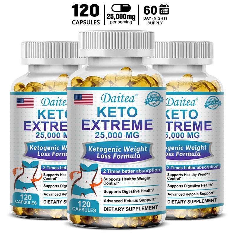 Daitea Keto Supplement 25000mg – Supports healthy eating, weight management, supports immunity, 120 capsules supplements BareGlow