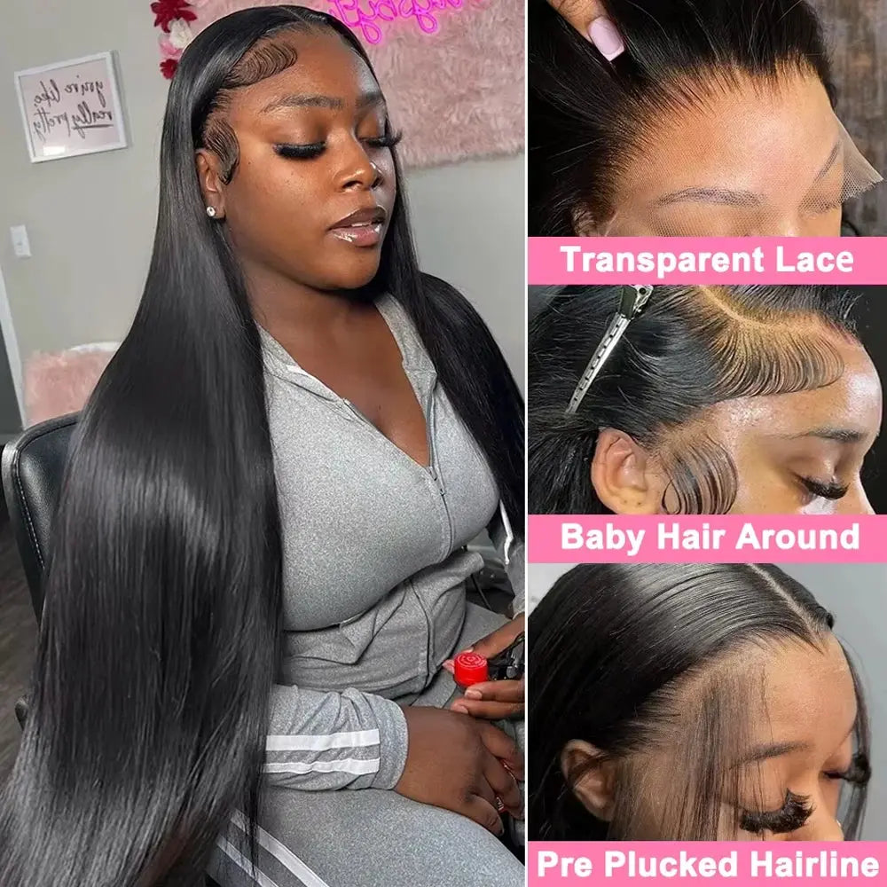 Straight Lace Front Wigs Human Hair 250% Density 13x4 Full Frontal Transparent HD Lace Wig Glueless Wigs 13x6 Lace Frontal Wigs BareGlow