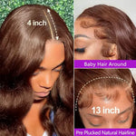 34 Inch  Body Wave Chocolate Brown Lace Front Wigs Human Hair Pre Plucked Brazilian Brown Virgin Hair Glueless HD Frontal Wig BareGlow