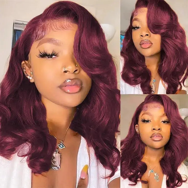 Bob Wig Human Hair 13x4 Frontal Lace Wig Body Wave HD Lace Front Wigs Human Hair Pre Plucked 99J,4/27 and natural Wigs for Women BareGlow