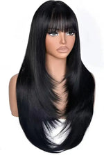 Long Black Straight Wig with Bangs for Women Synthetic Heat Resistant 26IN Layered Daily Use Wig BareGlow