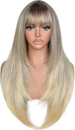 Long Black Straight Wig with Bangs for Women Synthetic Heat Resistant 26IN Layered Daily Use Wig BareGlow