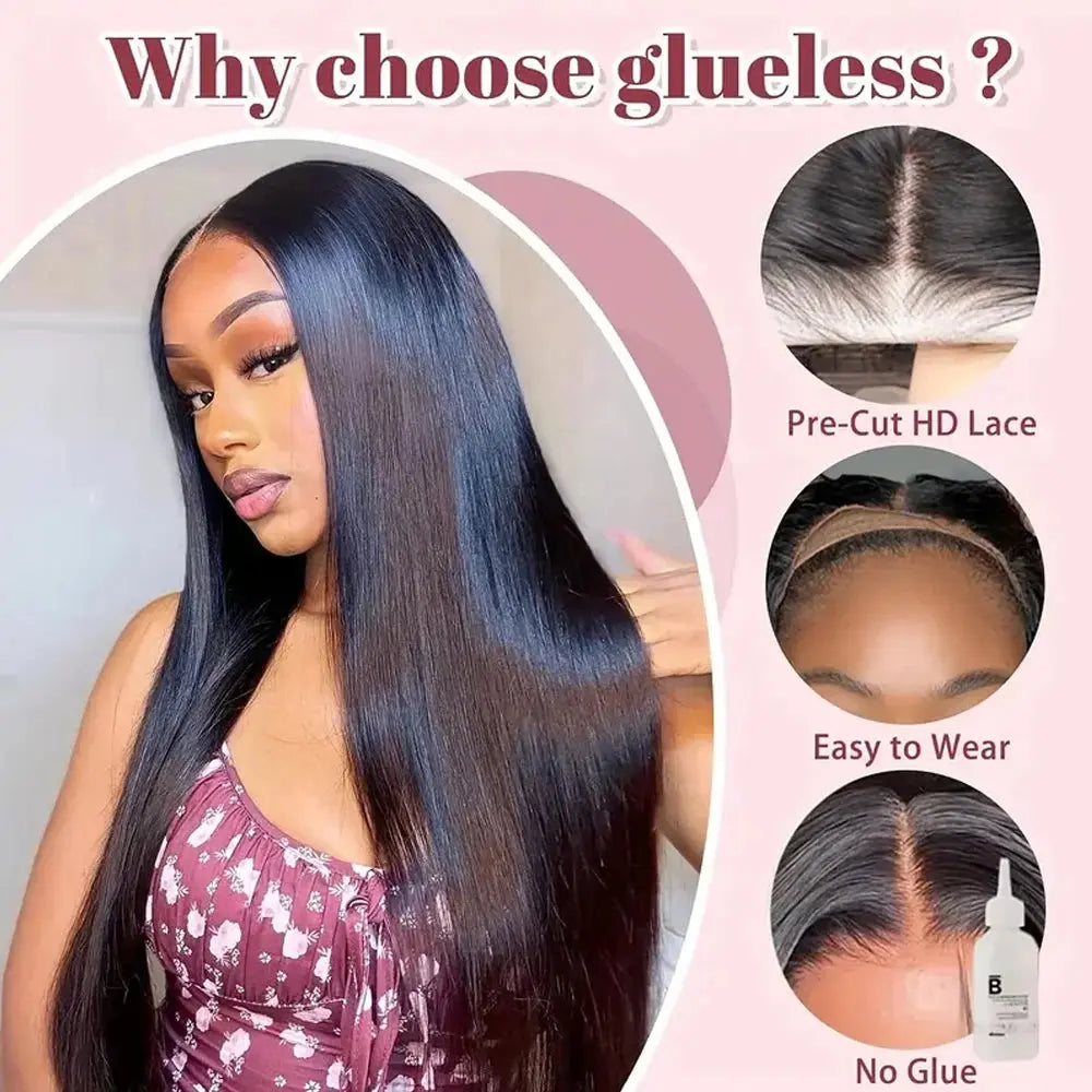 40 Inch Glueless HD Lace 13x4 Front Wig Human Hair 13x6 Ready To Wear Straight Wigs With Pre Plucked 5x5 Closure No Glue Needed BareGlow