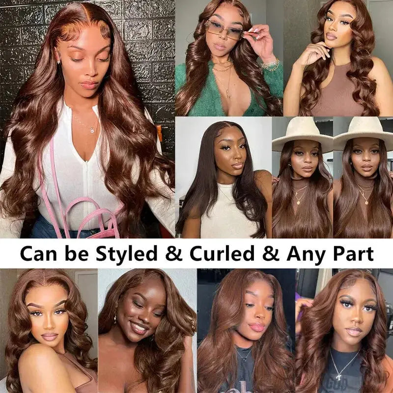 34 Inch  Body Wave Chocolate Brown Lace Front Wigs Human Hair Pre Plucked Brazilian Brown Virgin Hair Glueless HD Frontal Wig BareGlow