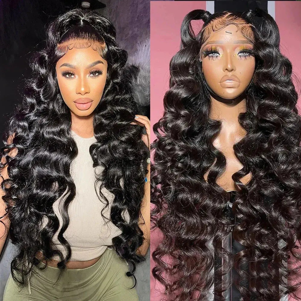 HD 13x6 Loose Nature Wave Lace Front Human Hair Wigs 250% Transparent 30 40 Inch 13x4 Full Deep Water Wave Lace Frontal Wigs BareGlow