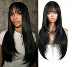 Long Black Straight Wig with Bangs for Women Synthetic Heat Resistant 26IN Layered Daily Use Wig BareGlow