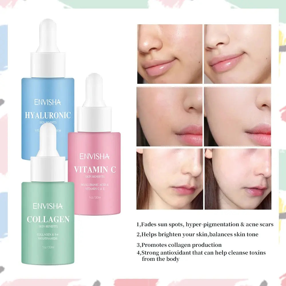 Skin Care Set Facial Serum Collagen Hyaluronic Acid Vitamin Anti-aging Wrinkle Whitening Moisturizing Remove Acne Face Essence BareGlow