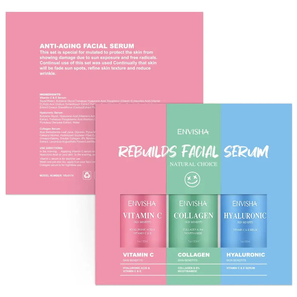 Skin Care Set Facial Serum Collagen Hyaluronic Acid Vitamin Anti-aging Wrinkle Whitening Moisturizing Remove Acne Face Essence BareGlow