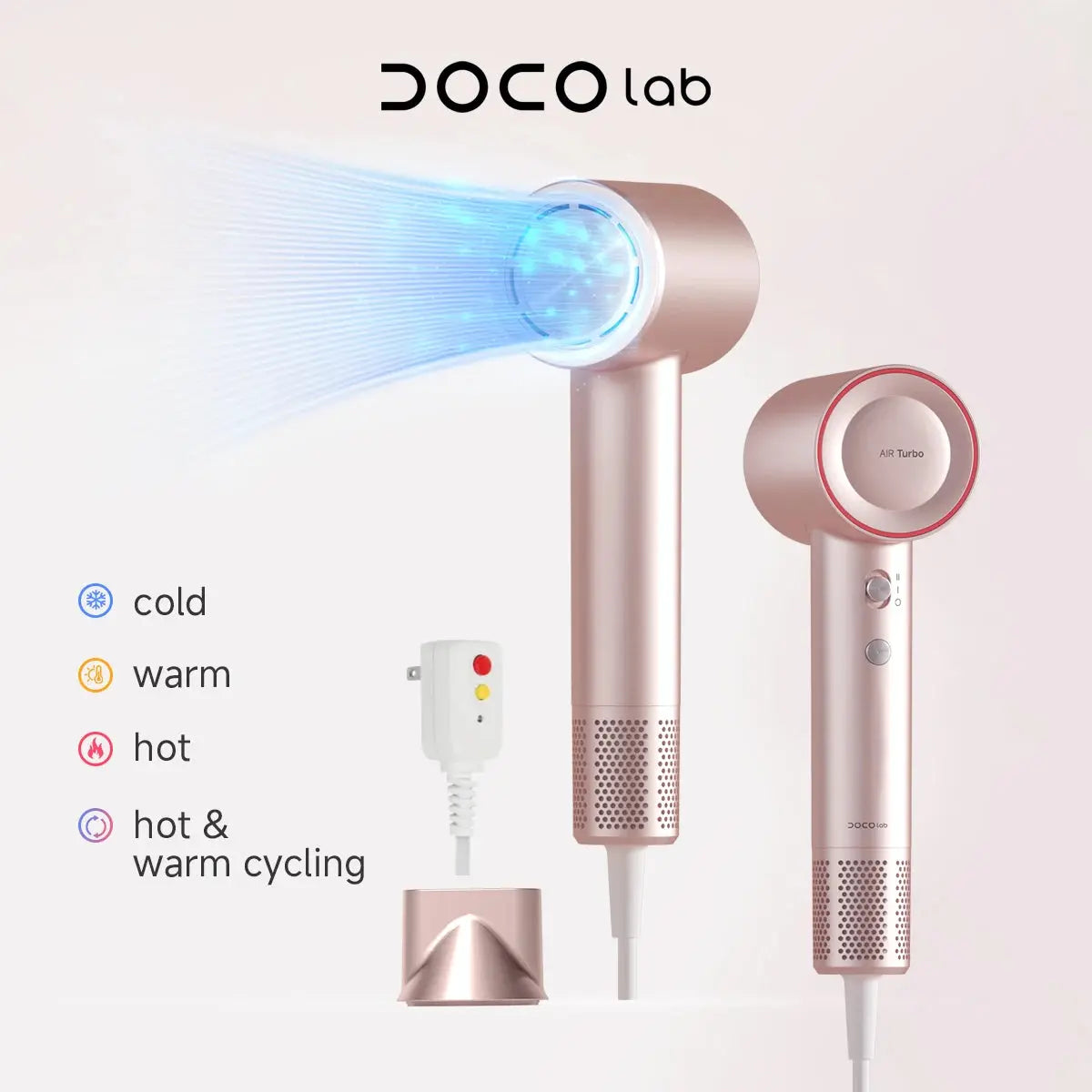 DOCO LAB Professional Hair Dryer 110000 RPM High-Speed Brushless Motor for Fast Drying Anti-static Negative Ion Technology Hair BareGlow