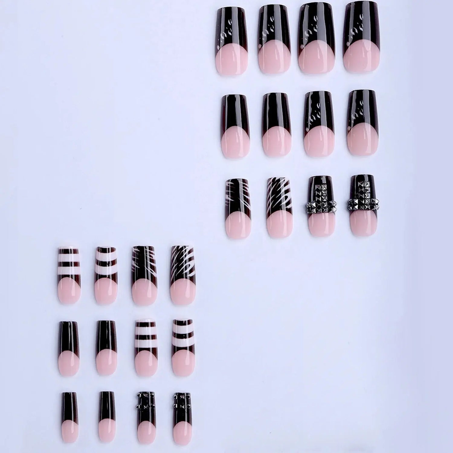 24Pcs French Square Press On Nails Dark Style Matte Finish Press On Nails Artificial Manicure Tool Nail Tips Wearable Fake Nails BareGlow
