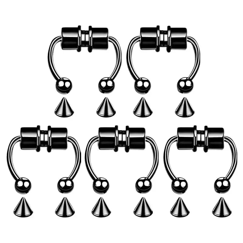 5pcs Stainless Steel Magnet Fake Nose Ring Hoop Fake Piercing Hoop Septum Rings For Women Fashion Gothic Rock Body Jewelry Gifts BareGlow