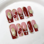 10Pcs 3D Green Flower Handmade Press on Nails French Fake Nails Wearable Stick-on Nails False Nail Uñas Накладные Ногти 네일팁 BareGlow