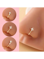 3pcs Rhinestone Decorated Clip-On Nose Rings Adjustable Fake Nose Piercing Fashionable Hip-Hop Jewelry Accessory BareGlow