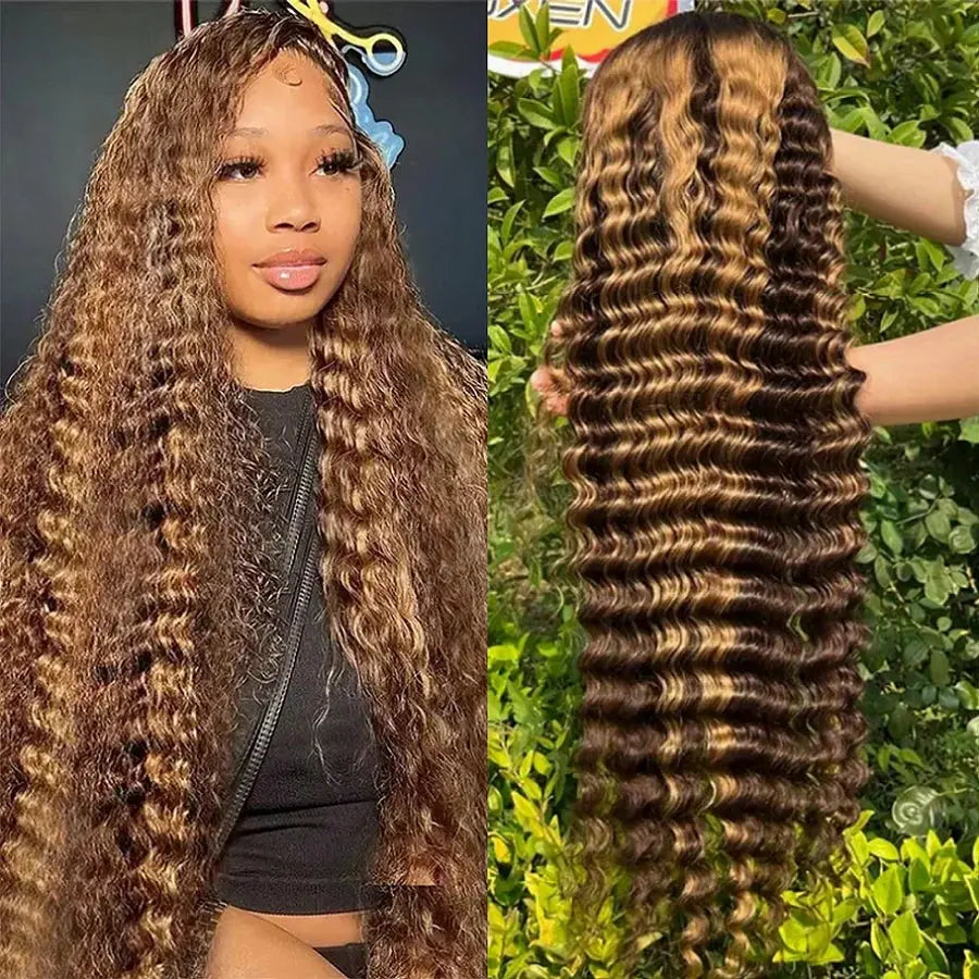 Honey Blonde Ombre Highlight Body Wave Lace Front Human Hair Wigs Pre Plucked Glueless Straight Deep Wave Frontal Wigs For Woman On Clearance Sale BareGlow