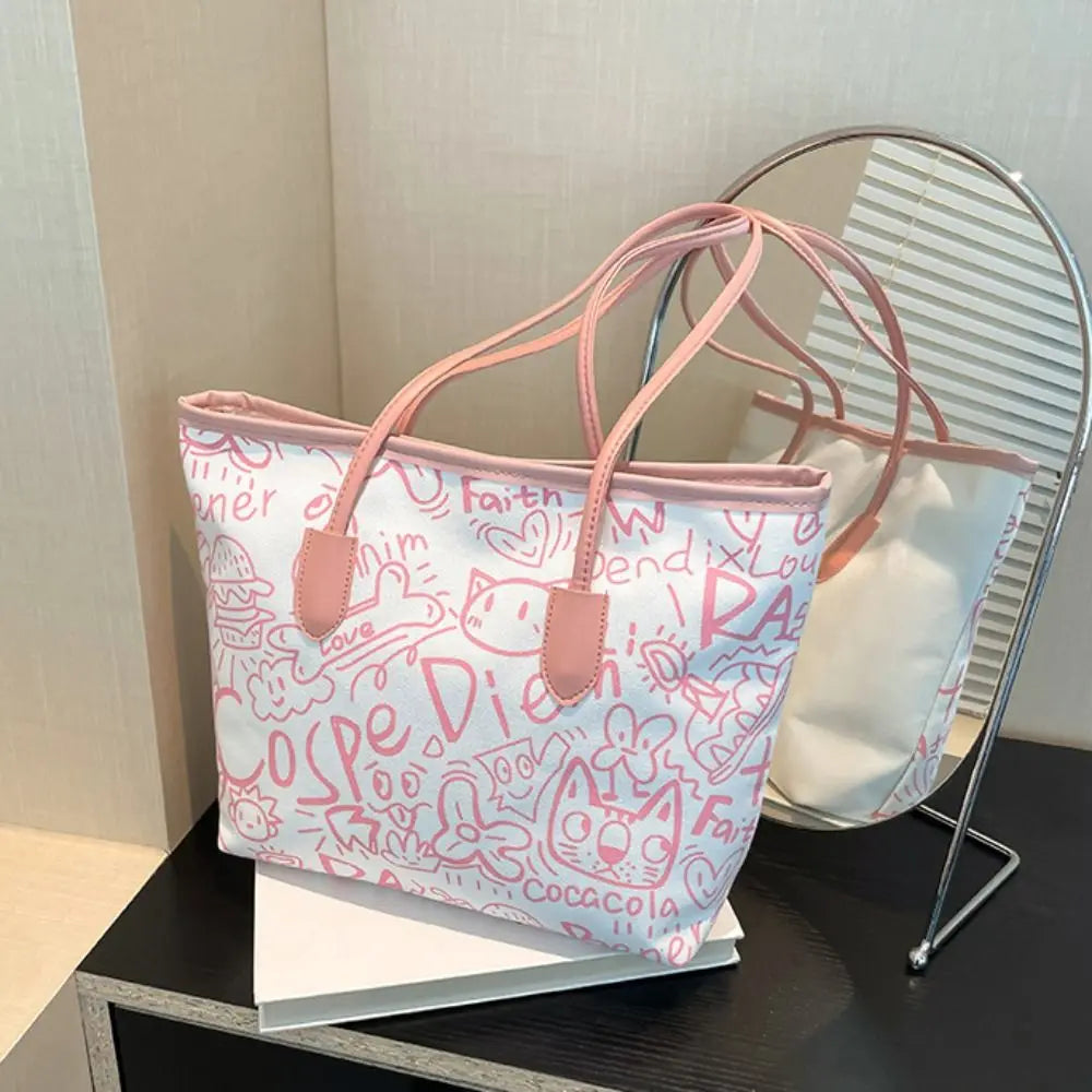 New Large Capacity Single Shoulder Handbag Printed Design College Style Women's Shoulder Bags Underarm Bag Casual Use