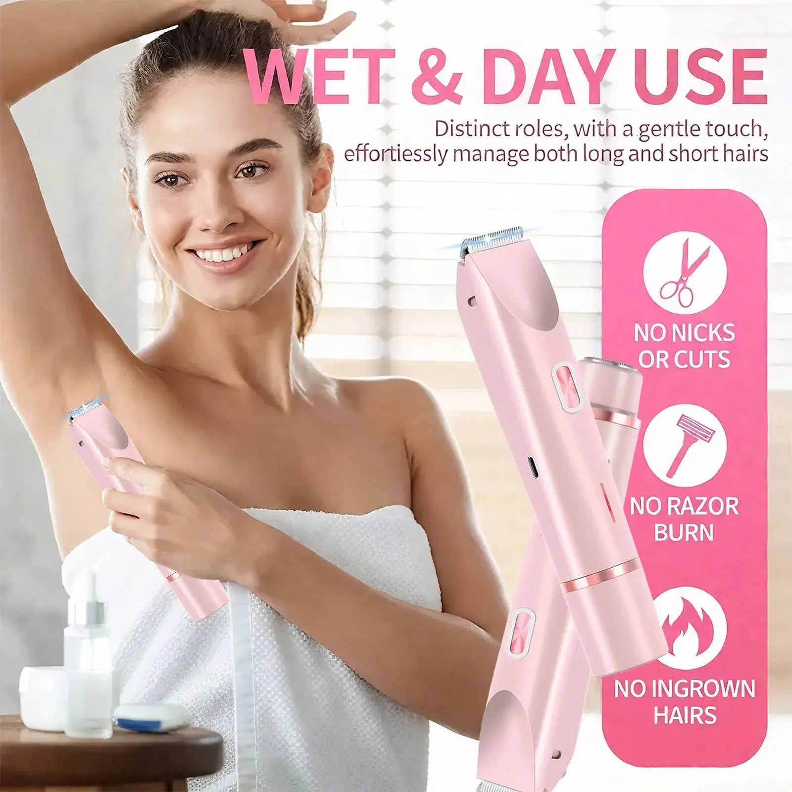 2-in-1 dual-head electric epilator and shaver for underarms, legs and face hair removal, birthday/Christmas gift BareGlow