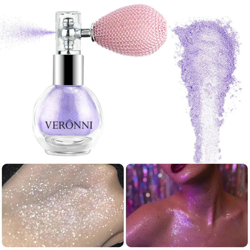 Highlighter Powder Spray Longwear sparkle fairy powder High Gloss Glitter Spray Body Bronzer For Face Body Makeup Cosmetics BareGlow