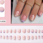 24Pcs White Pink Flower Acrylic Fake Nails Short Square French False Nail Wearable Full Cover Artificial Press on Nail For Women BareGlow