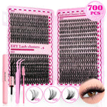 700PCS-30D/40D/50D 80D DIY Eyelash Extension Kit Mixed Length 9-16mm, D-Curl Eyelashes for DIY and Various Festive Celebrations BareGlow