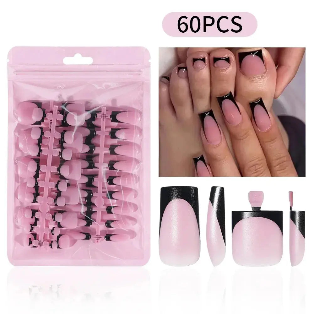 60PCS/box High Quality Nail Art Tips Toe Press On Nails White Black Pink Blue French Tips False Nails Tip Fake Nails Short BareGlow