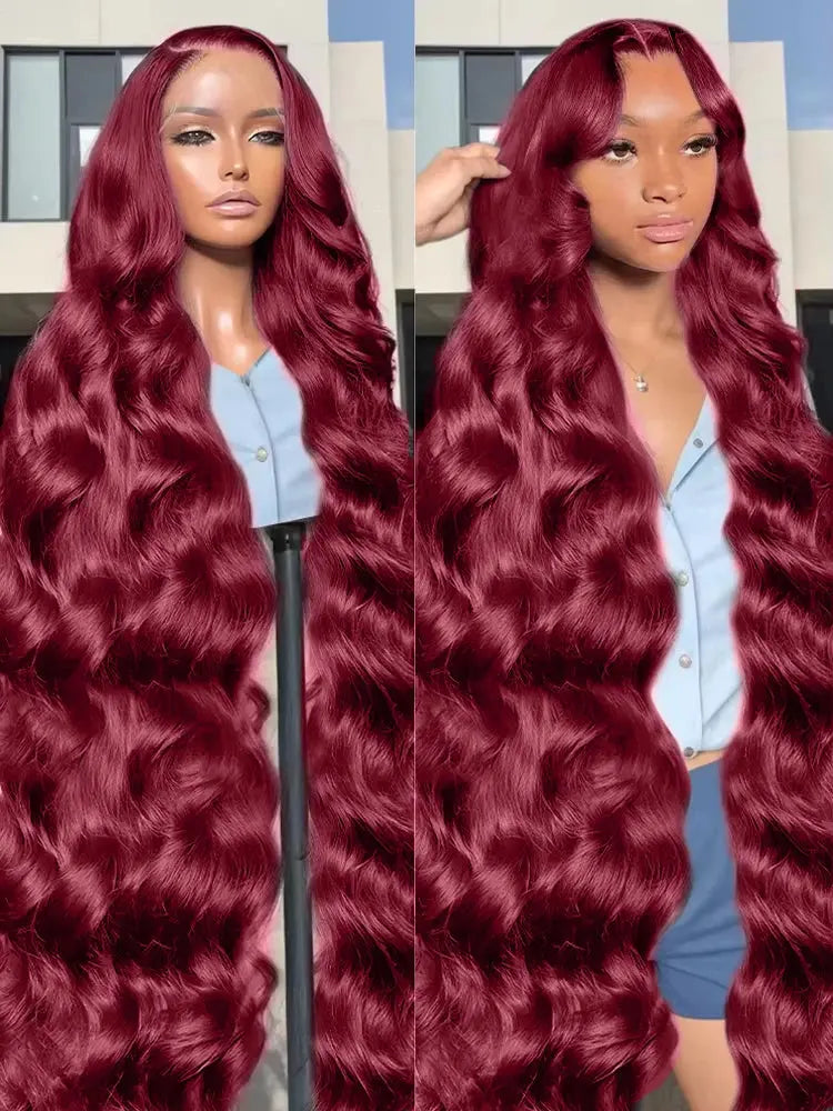 200% Body Wave Wig Burgundy 99J Lace Front Wig 13x4 13x6 HD Lace Frontal Wig Human Hair Pre Plucked 99j Red Colored Wig BareGlow
