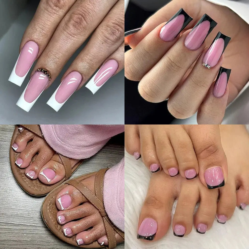60PCS/box High Quality Nail Art Tips Toe Press On Nails White Black Pink Blue French Tips False Nails Tip Fake Nails Short BareGlow
