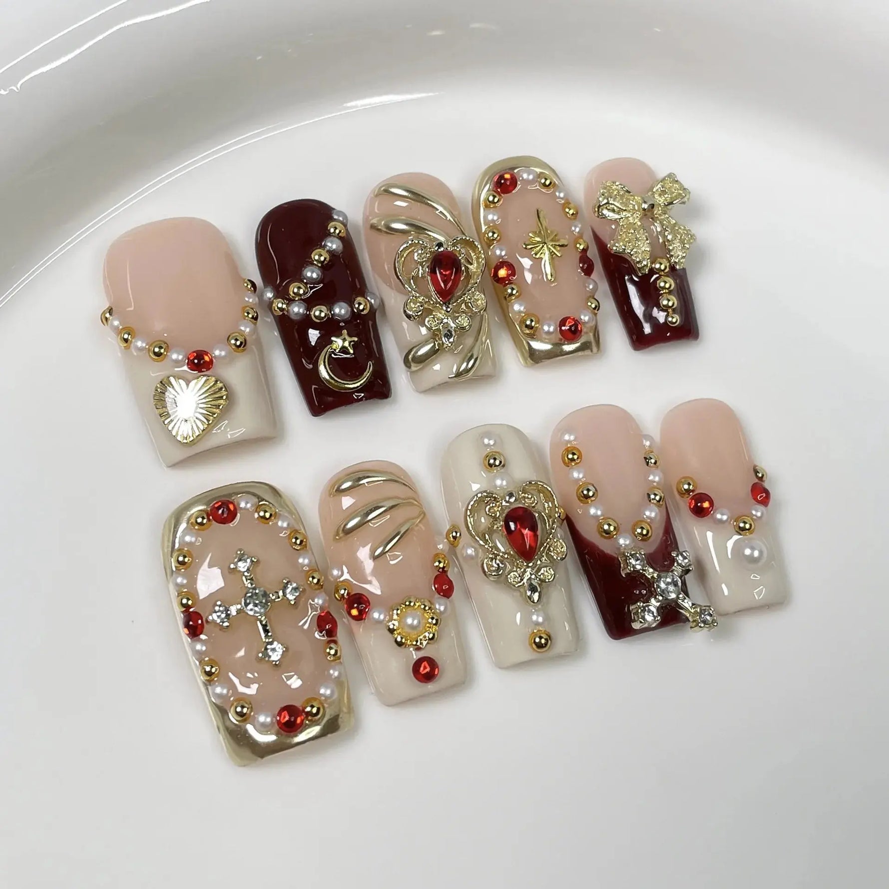10Pcs 3D Green Flower Handmade Press on Nails French Fake Nails Wearable Stick-on Nails False Nail Uñas Накладные Ногти 네일팁 BareGlow