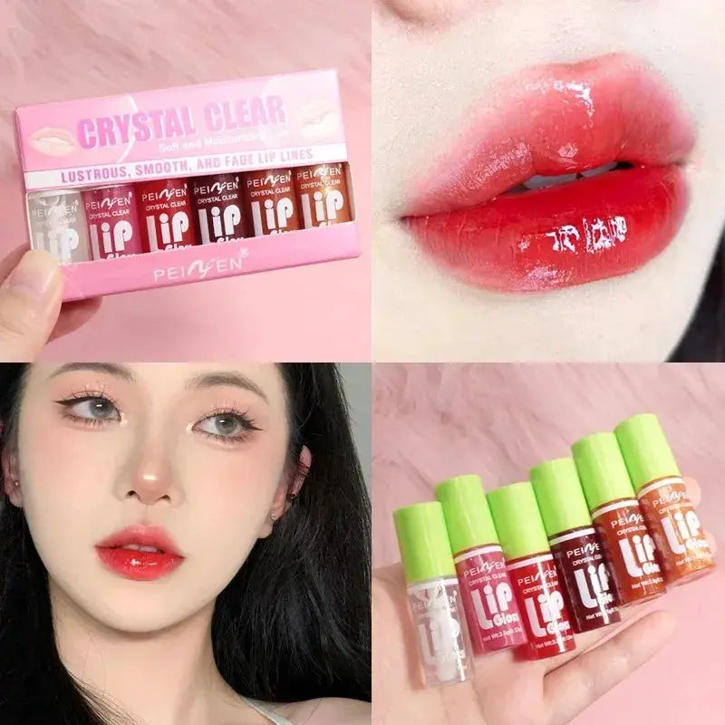 6PCS Moisturizing Lip Gloss Transparent Lip Oil Hydrating Lip Glaze Lip Plumper Hydrating Make Up Liquid Lipstick Lips Cosmetics BareGlow