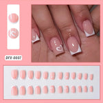 24Pcs Short Square Coffin False Nails French Glitter Wearable Fake Nails Tip Acrylic Full Cover Women Ballet Press on Nails BareGlow