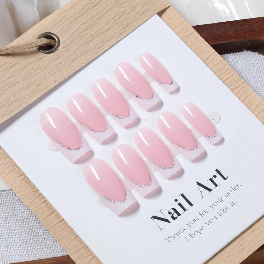 24Pcs Short Square Coffin False Nails French Glitter Wearable Fake Nails Tip Acrylic Full Cover Women Ballet Press on Nails BareGlow