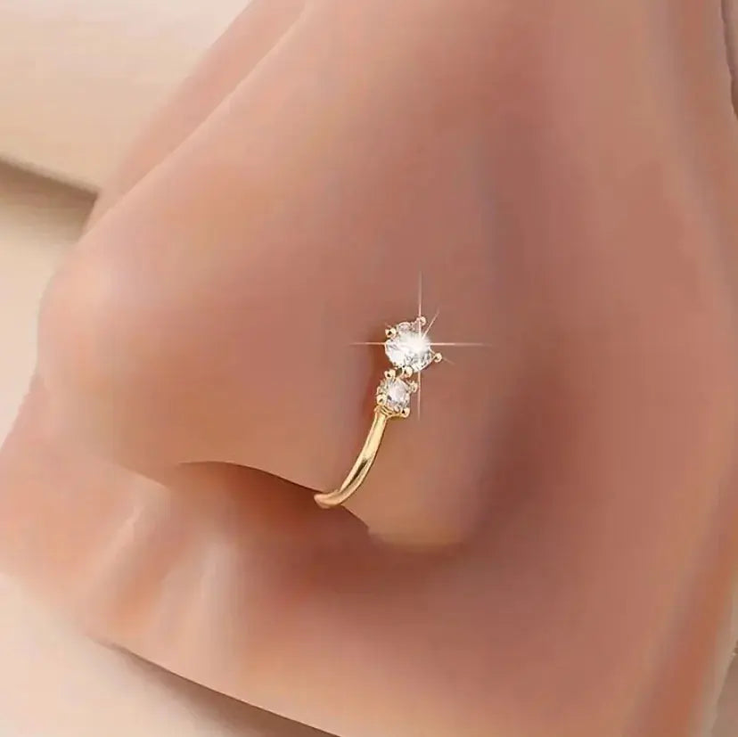 3pcs Rhinestone Decorated Clip-On Nose Rings Adjustable Fake Nose Piercing Fashionable Hip-Hop Jewelry Accessory BareGlow