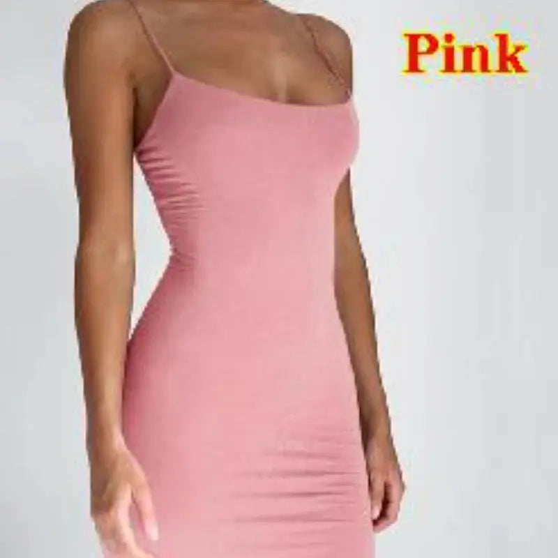 Summer Spaghetti Strap Mini Dress 2026 Women Sexy Bodycon Club Party Dresses Short Female Camisole Solid Black Sheath Sundress BareGlow