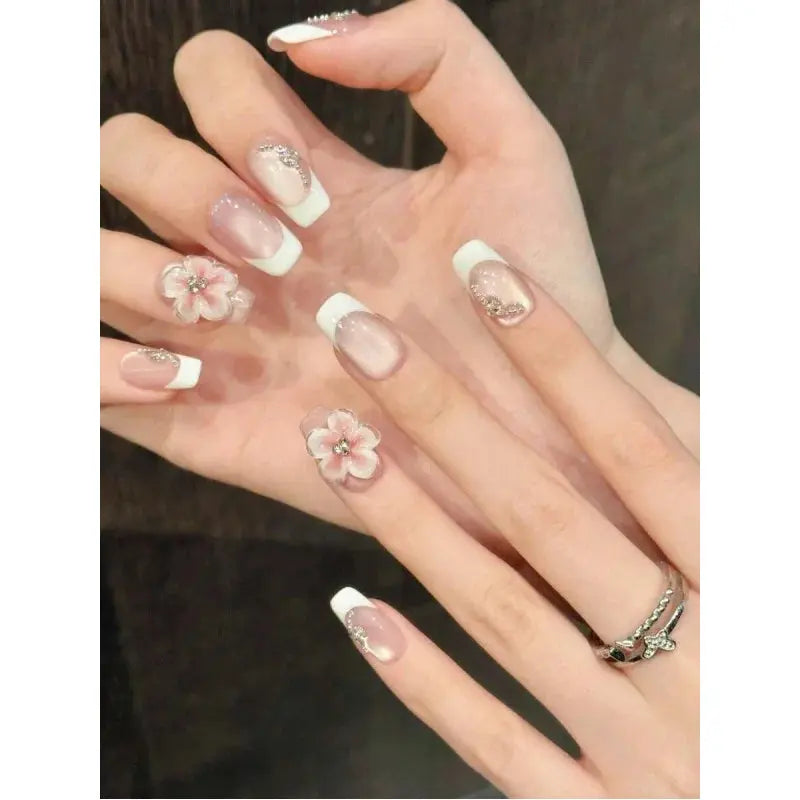 10 Pieces Medium Square Hand Press Nails, Suitable For Party And Daily Wear, Pink, Pink Nails BareGlow