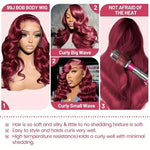 99j 220% Density 13x4 Wine Red/Burgundy Lace Front Straight Deep Wave Wigs BareGlow