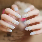 Press on Acrylic Nails Almond Full Cover Fake Nail with 3D Yellow Peach Floral False Nails with Glue Detachable Stick on Nails BareGlow