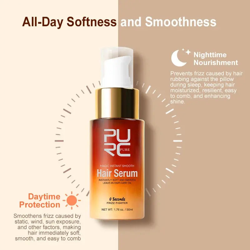 PURC Magic Instant Smooth Hair Serum Nourishing Repair Damaged Leave-In Hair Oil Anti-Frizz Softness Hair Care BareGlow