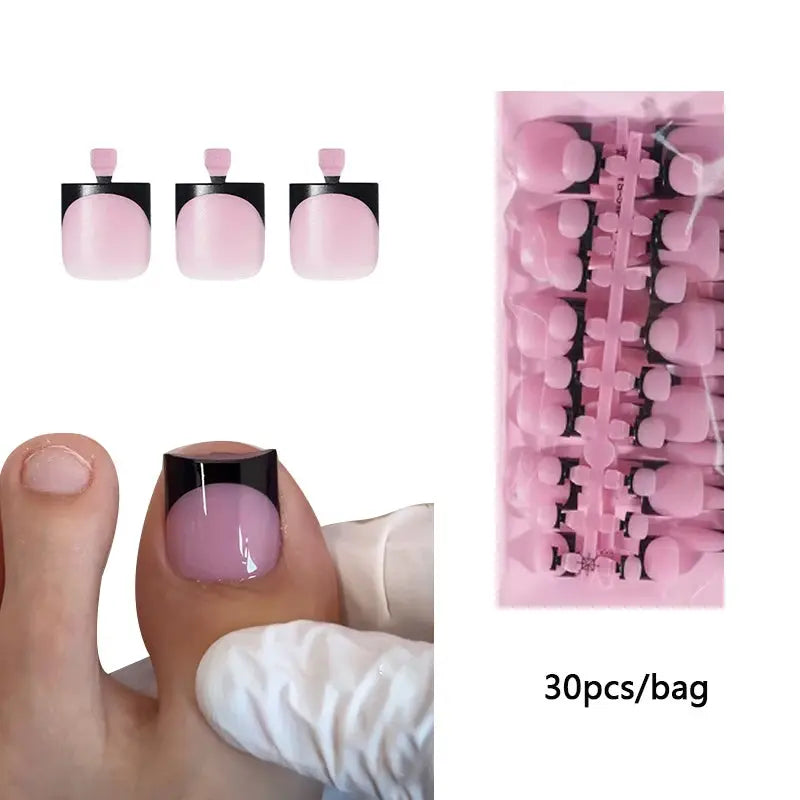 30pcs Square ToeNail Tips Summer French Gradient False Toe Nails Wearable Short Square Foot Nails Set Press On Nail BareGlow