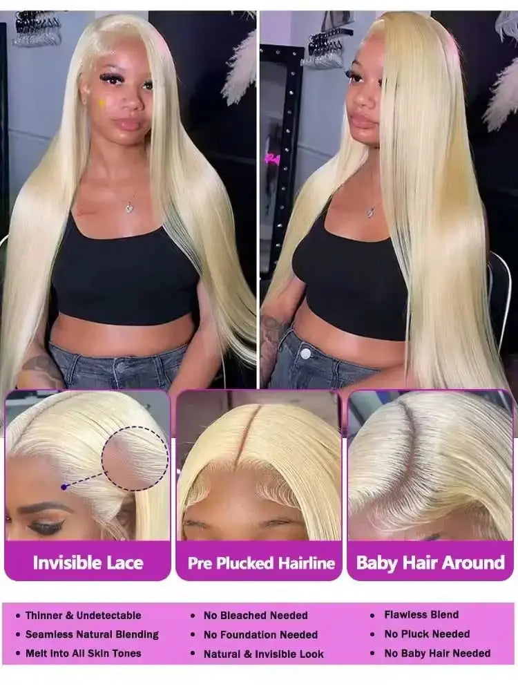 40 42 Inch 613 Blond Straight Human Hair Wigs 13x4 13x6 HD Lace Frontal Wigs Remy Honey Blond Bone Straight Lace Front Wig BareGlow