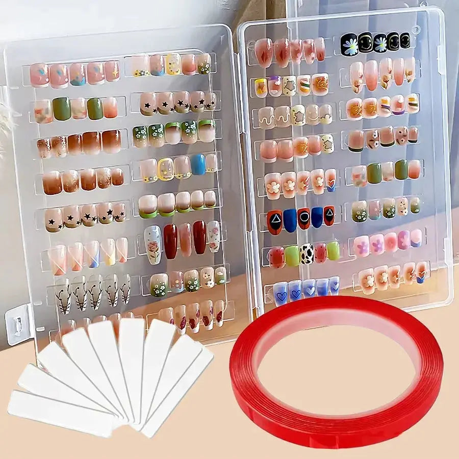 Empty Press on Nails Storage Box False Nail Packaging Set with Double-sided Adhesive Tape And 10 Acrylic Nail Display Sticks BareGlow