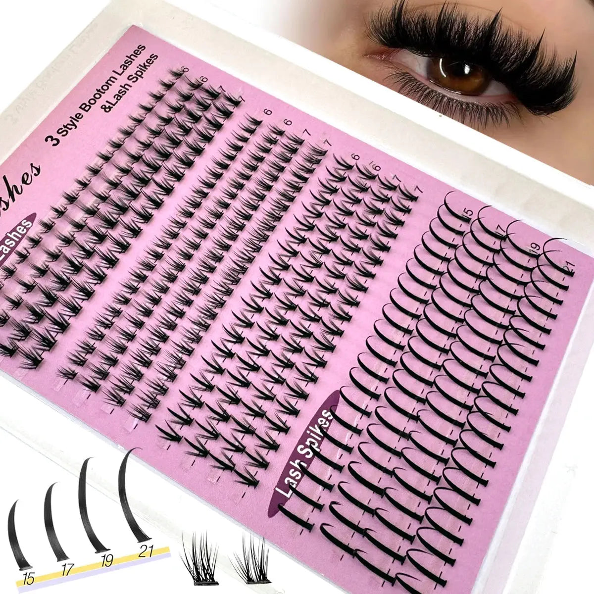 Bottom(6-7mm)&Spiky Lashes Clusters Volume Individual Lashes Cluster Extensions Spikes Lashes Clusters DIY Fairy/Manga Eyelash BareGlow