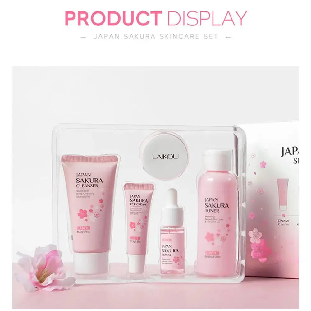 5/3pcs/Set Sakura Skin Care Sets Face Cream Serum Toner Facial Cleanser Sunscreen Eye Cream Gift Box Face Skin Care Set Product BareGlow