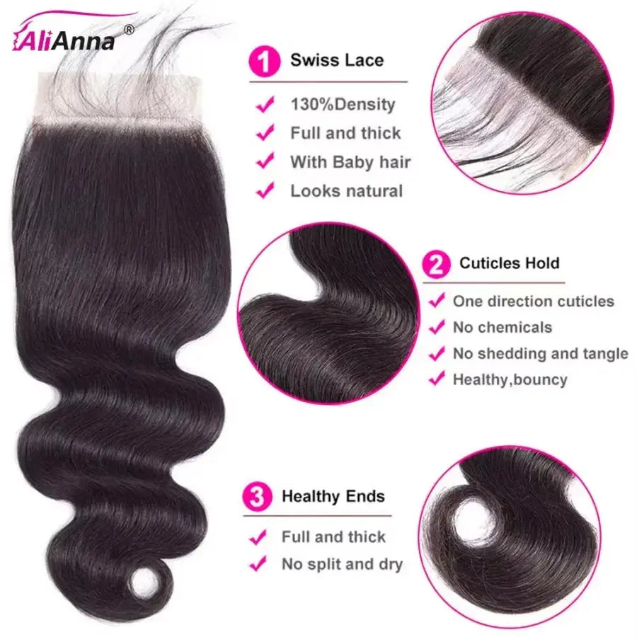 Brazilian Remy Wave Human Hair Bundles with Closure – 4x4, 5x5, 2x6 HD Lace BareGlow