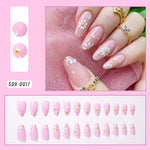 24Pcs White Pink Flower Acrylic Fake Nails Short Square French False Nail Wearable Full Cover Artificial Press on Nail For Women BareGlow
