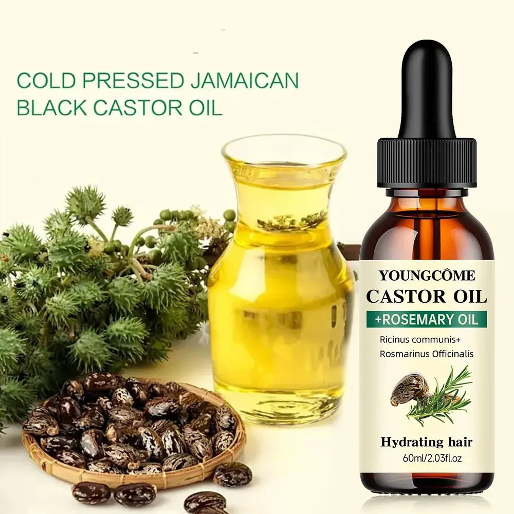 Mix Castor Oil and Rosemary Oil for Hair Growth Enhances hair thickness and Shine, Reduce Hair Loss and Split Ends Hair Care Oil BareGlow