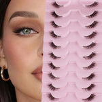 Half eyelashes, natural appearance 10 pairs of thick cat eyelashes 10mm Wispy eyelashes with short false eyelashes 3D04-10F BareGlow