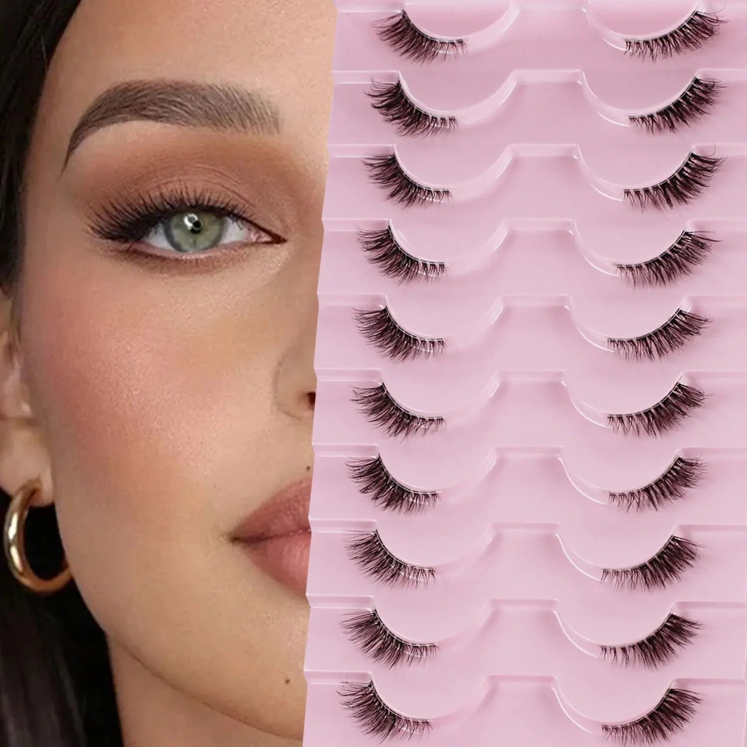 Half eyelashes, natural appearance 10 pairs of thick cat eyelashes 10mm Wispy eyelashes with short false eyelashes 3D04-10F BareGlow