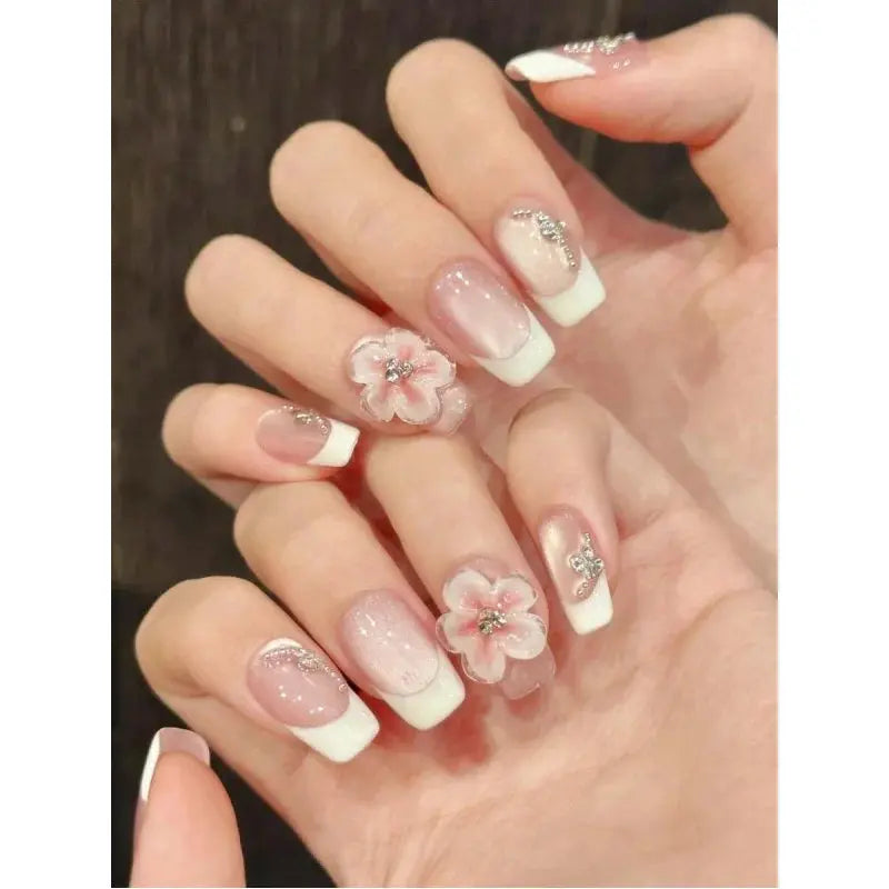 10 Pieces Medium Square Hand Press Nails, Suitable For Party And Daily Wear, Pink, Pink Nails BareGlow