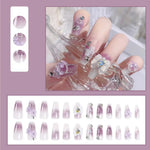 24Pcs White Pink Flower Acrylic Fake Nails Short Square French False Nail Wearable Full Cover Artificial Press on Nail For Women BareGlow