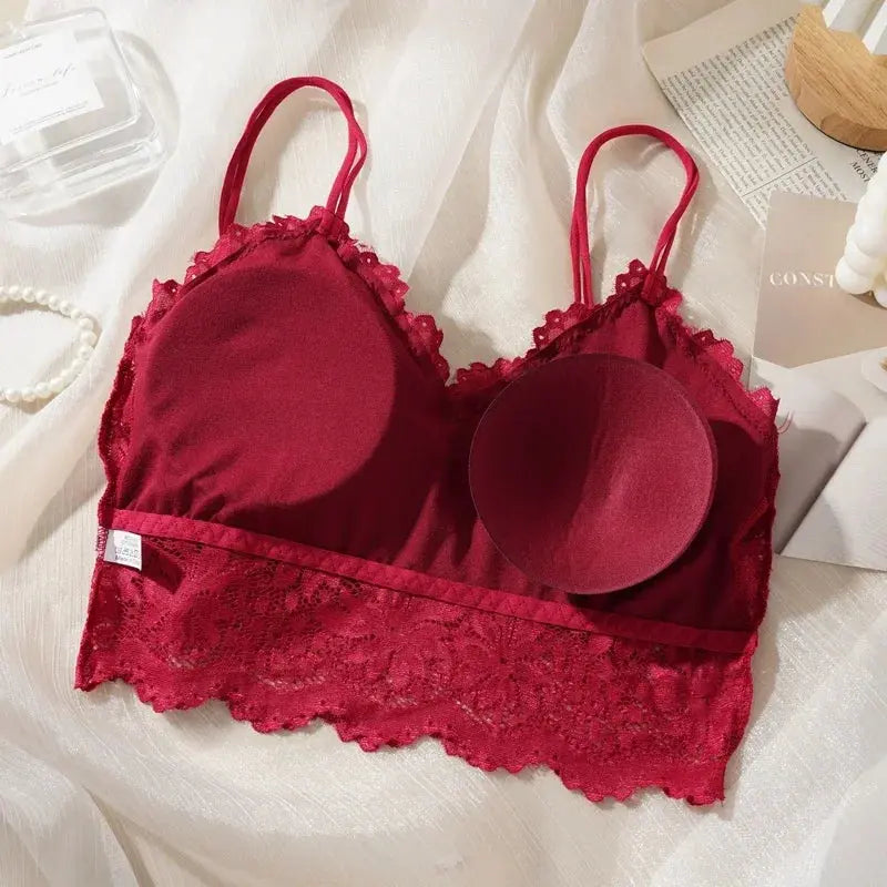 Women's Sexy Lace Bra Suit Solid Set Beautiful Back Hollow Out No Steel Ring Underwear With Lace Flower Breathable Panties BareGlow